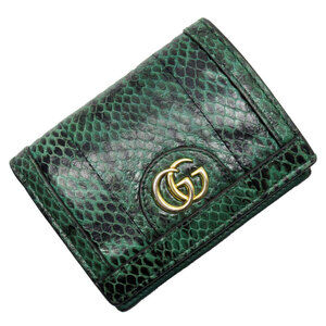 Gucci bi fold wallet green python leather